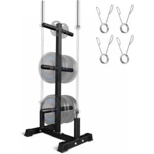 imageYes4All 6Pegs Olympic Weight Plate amp 2 Barbells  Weight Plate Tree Holder amp Vertical Barbell Storage RackA Weight Plate Tree Holder