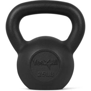 imageYes4All Cast Iron Kettlebell Strength Training Kettlebells 580 Lb 5101520253035404550607080 Lb for Full Body Workout Push up Strength Training  Single amp Kettlebell Set of 2 for MenEBlack 25lbs