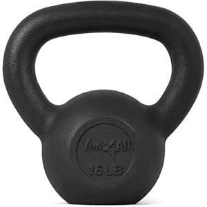 imageYes4All Cast Iron Kettlebell Strength Training Kettlebells 580 Lb 5101520253035404550607080 Lb for Full Body Workout Push up Strength Training  Single amp Kettlebell Set of 2 for MenCBlack 15lbs