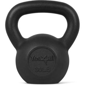 imageYes4All Cast Iron Kettlebell Strength Training Kettlebells 580 Lb 5101520253035404550607080 Lb for Full Body Workout Push up Strength Training  Single amp Kettlebell Set of 2 for MenFBlack 30lbs