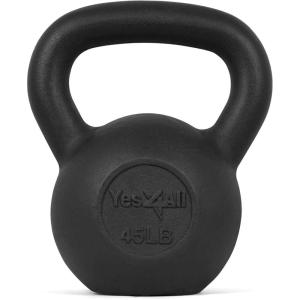 imageYes4All Cast Iron Kettlebell Strength Training Kettlebells 580 Lb 5101520253035404550607080 Lb for Full Body Workout Push up Strength Training  Single amp Kettlebell Set of 2 for MenIBlack 45lbs