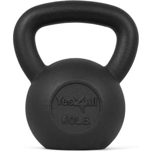 imageYes4All Cast Iron Kettlebell Strength Training Kettlebells 580 Lb 5101520253035404550607080 Lb for Full Body Workout Push up Strength Training  Single amp Kettlebell Set of 2 for MenK Black 60lbs