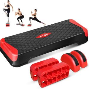 imageYes4All 2in1 Adjustable Aerobic Step Platform Fitness Exercise Stepper with Rocker Balance Board Legs for Home Workout Step Exercise amp Balance TrainingC Red