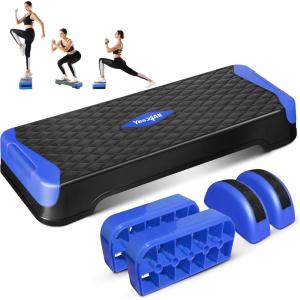imageYes4All 2in1 Adjustable Aerobic Step Platform Fitness Exercise Stepper with Rocker Balance Board Legs for Home Workout Step Exercise amp Balance TrainingB Dark Blue