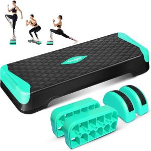 imageYes4All 2in1 Adjustable Aerobic Step Platform Fitness Exercise Stepper with Rocker Balance Board Legs for Home Workout Step Exercise amp Balance TrainingA Neo Green