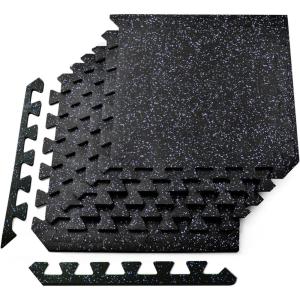 imageYes4All Heavy Duty 100 High Density Rubber Floor Tiles Interlocking Mat 6 Pcs 24 SQFT Black RedBlue Dot
