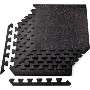 imageYes4All Heavy Duty 100 High Density Rubber Floor Tiles Interlocking Mat 6 Pcs 24 SQFT Black RedRed Dot