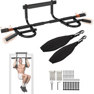 imageYes4All Heavy Duty Wall Mounted Pull Up Bar Over Door Pull Up Bar for Doorway Multi Grip Chin Up Bar Sturdy Strength Training Bars amp Durable Gym Bar for Home ExercisePremium Pull Up Bar XSP  Ab Straps